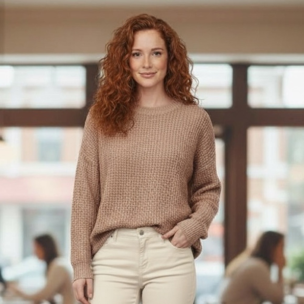 NWOT Pink‎ Clover x Stitch Fix Nickole Textured Crewneck Sweater Cabincore Warm